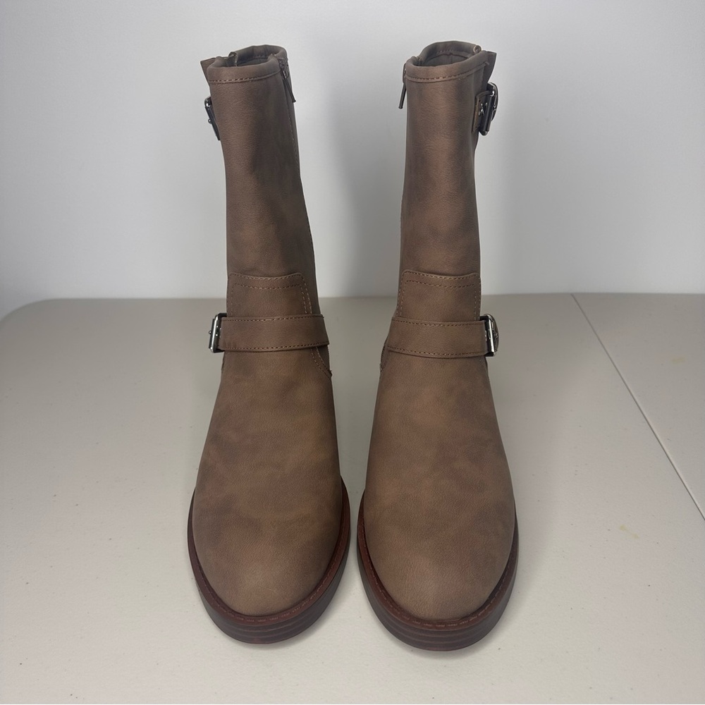 DV by Dolce Vita Payce Brown Moto Boots Women’s Size 10 Mid Calf Faux Leather